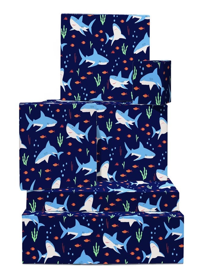 CENTRAL 23 Shark Gift Wrap - 6 Sheets & Tags - Sharks & Fish Underwater Theme - Blue Wrapping Paper for Boys & Girls - Kids Gift - Recyclable - Image 1
